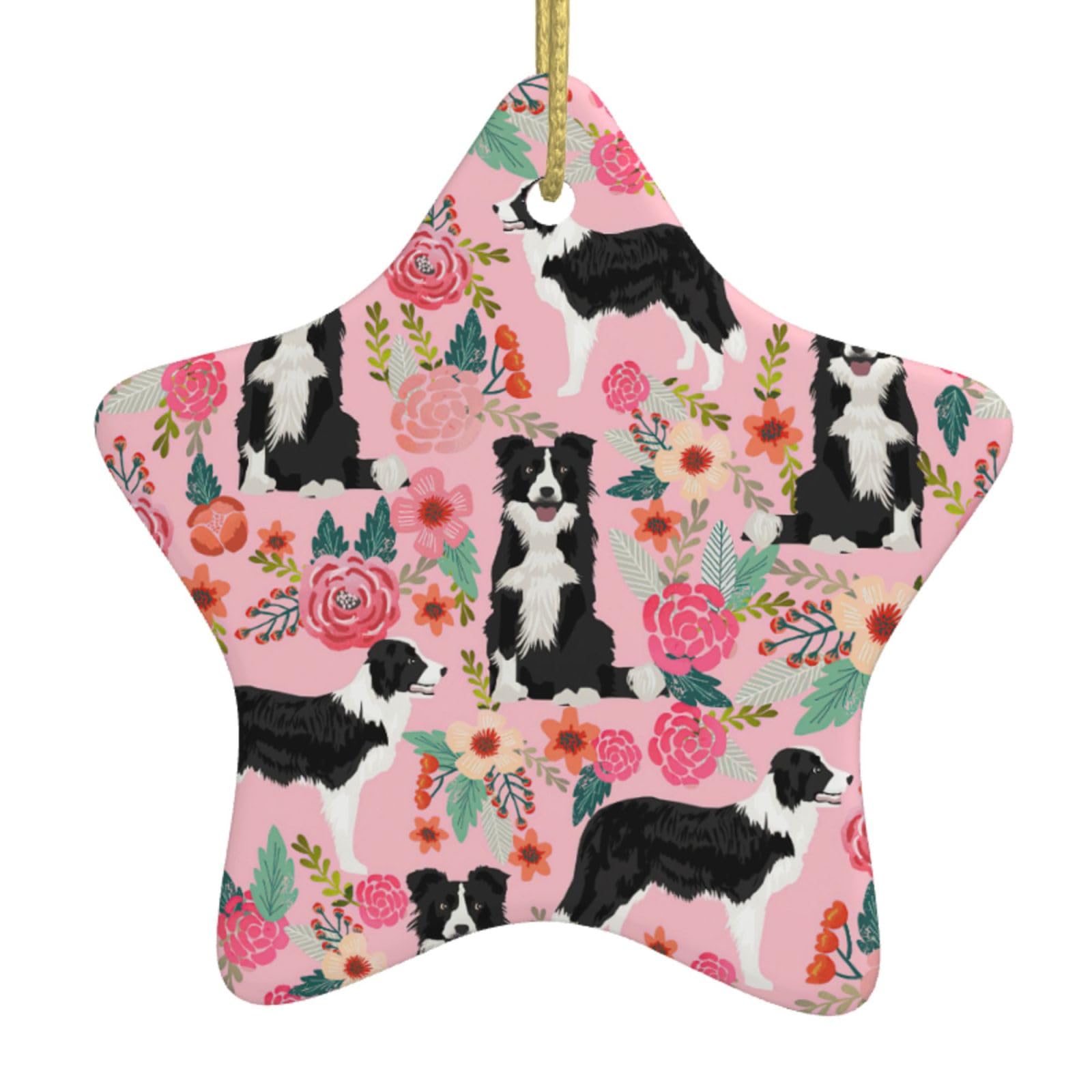 Dog Print Christmas Ornaments, Ceramic Hanging Ornament, Round Shape Decorations