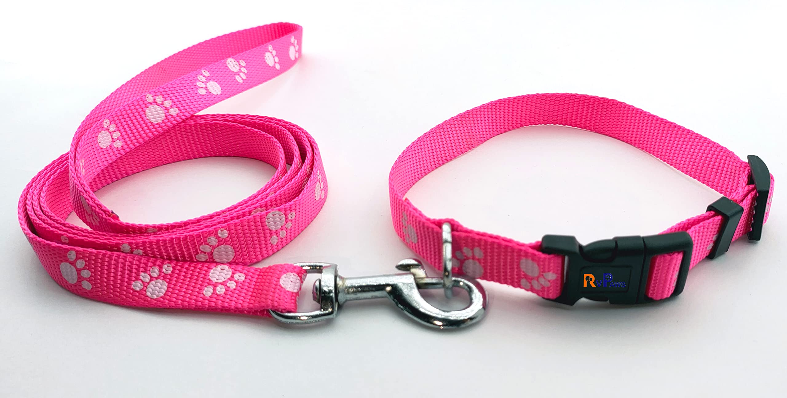 RvPaws Puppy Collar and Leash Set Paw Printed, Adjustable Nylon Collar with Leash for Small and Medium Dogs, Color-Full Collar Leash Set for Puppies, Dog & Cat 15 MM (Pink Color) (B0BBGPKKWG) Amazon Price History, Amazon Price Tracker