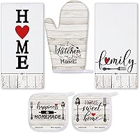 Vista 1 de Rtteri Juego de 5 toallas de cocina estilo granja, 2 tablones de madera vintage, 1 guante de horno, 2 agarraderas para cocinar, hornear, asar a