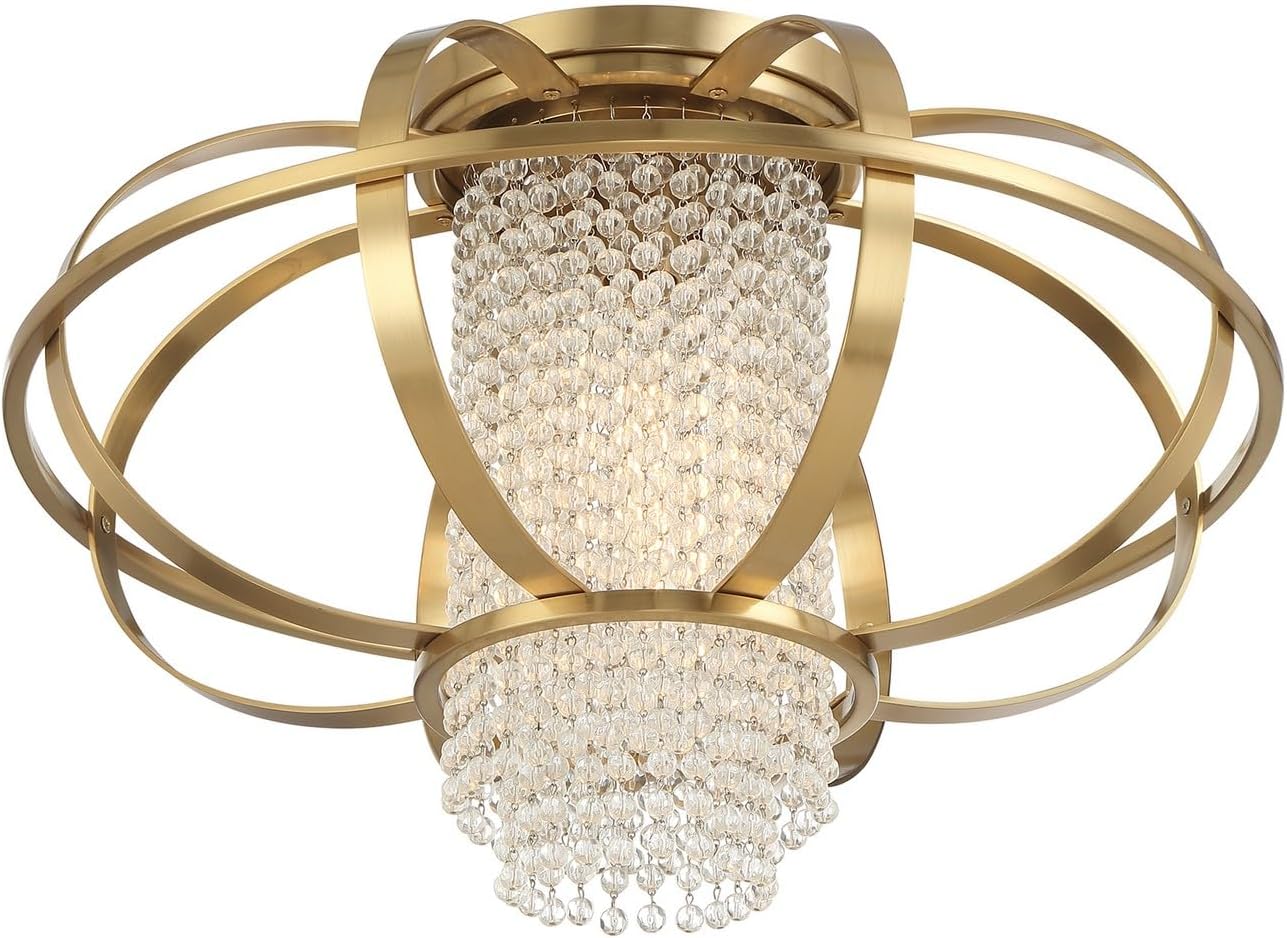 Savoy House 6-5218-1-322 Idlewild Mid-Century Crystal Clear Flush Mount, 1-Light 60 Watt, 13" H x 20" W, Warm Brass