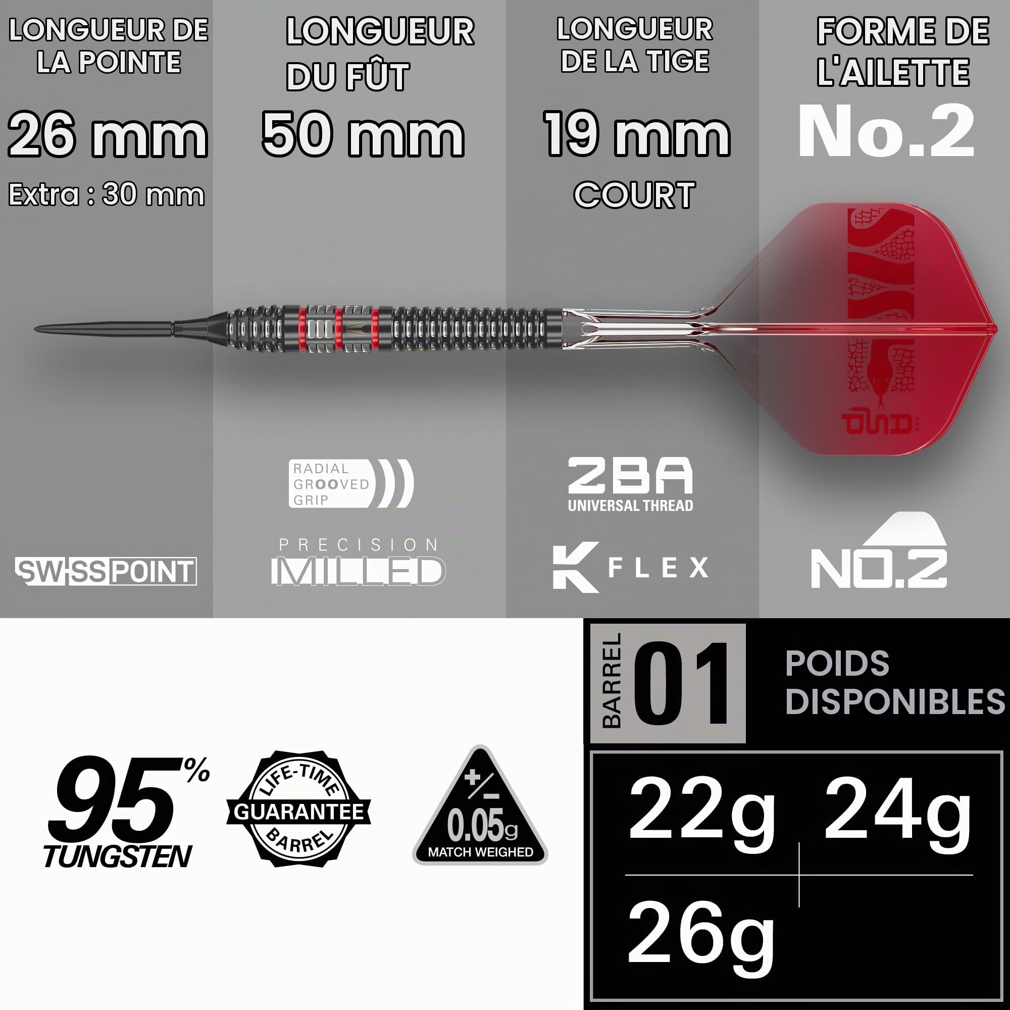 Target Darts Nathan Aspinall Pointe en Acier 95K Fléchette Set, 22G/24G/26G | 95% Tungstène Fléchettes, K-Flex N°2 Volants et Arbres, Swiss Storm Noir & SP Outil Inclus | Player Edition Professionnels