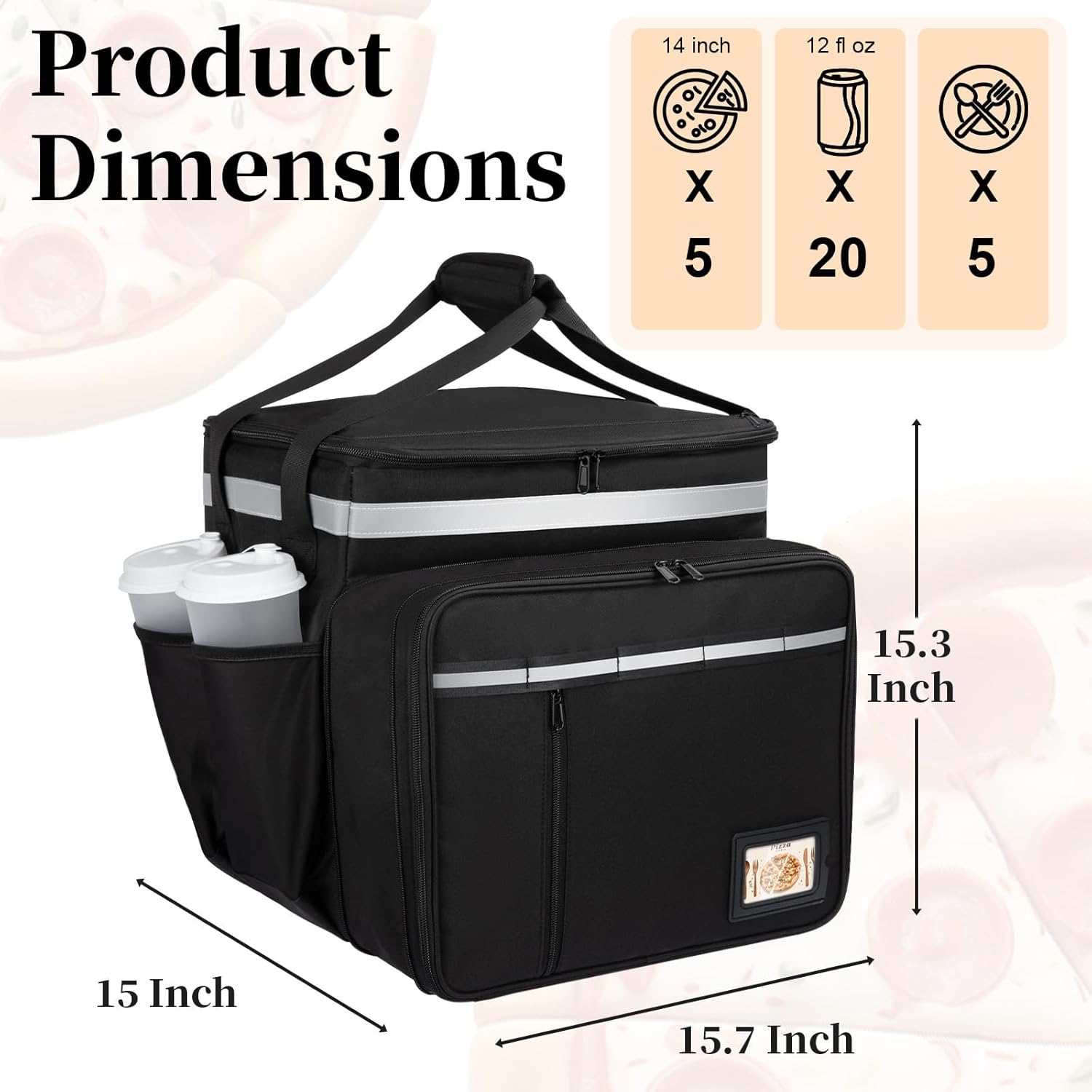 Food Delivery Backpack, Expandable Delivery Backpacks for Hot/Cold with Reflective Strips and Cup Holder. Bike Delivery Bag Backpack Suitable for Uber Eats, DoorDash, and Camping - Image 2