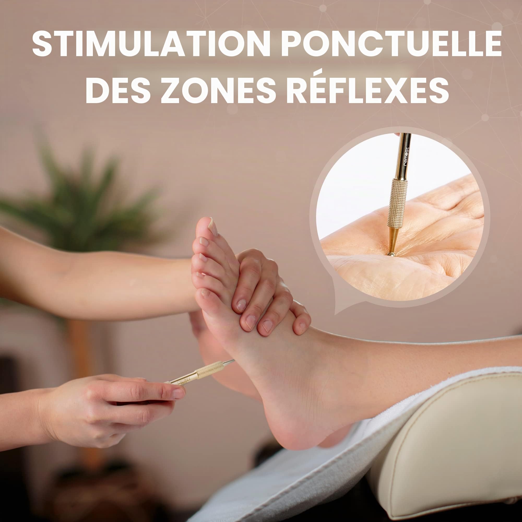 REMOS Bâton d'acupressure et méridien -laiton- 10cm Ø-boule 2.5/4.5 mm