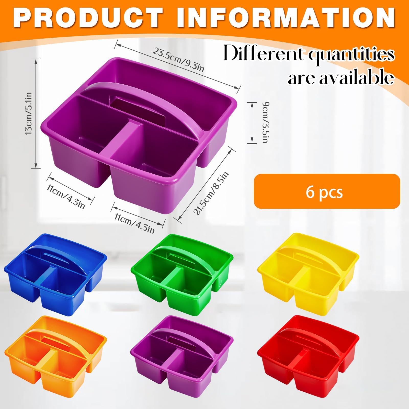 Cestino portaoggetti portatile diviso, impilabile, in plastica, per forniture artistiche dell'asilo, porta pennelli e cancelleria per scuole e uffici, confezione da 6