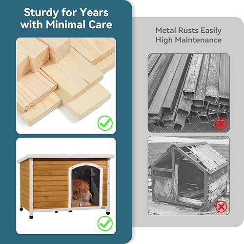 Miniatura 5 de Petsfit - casetas cuchas de madera para perros pequeños, medianos y perros grandes, resistente a la intemperie para perros, con patas elevadas.