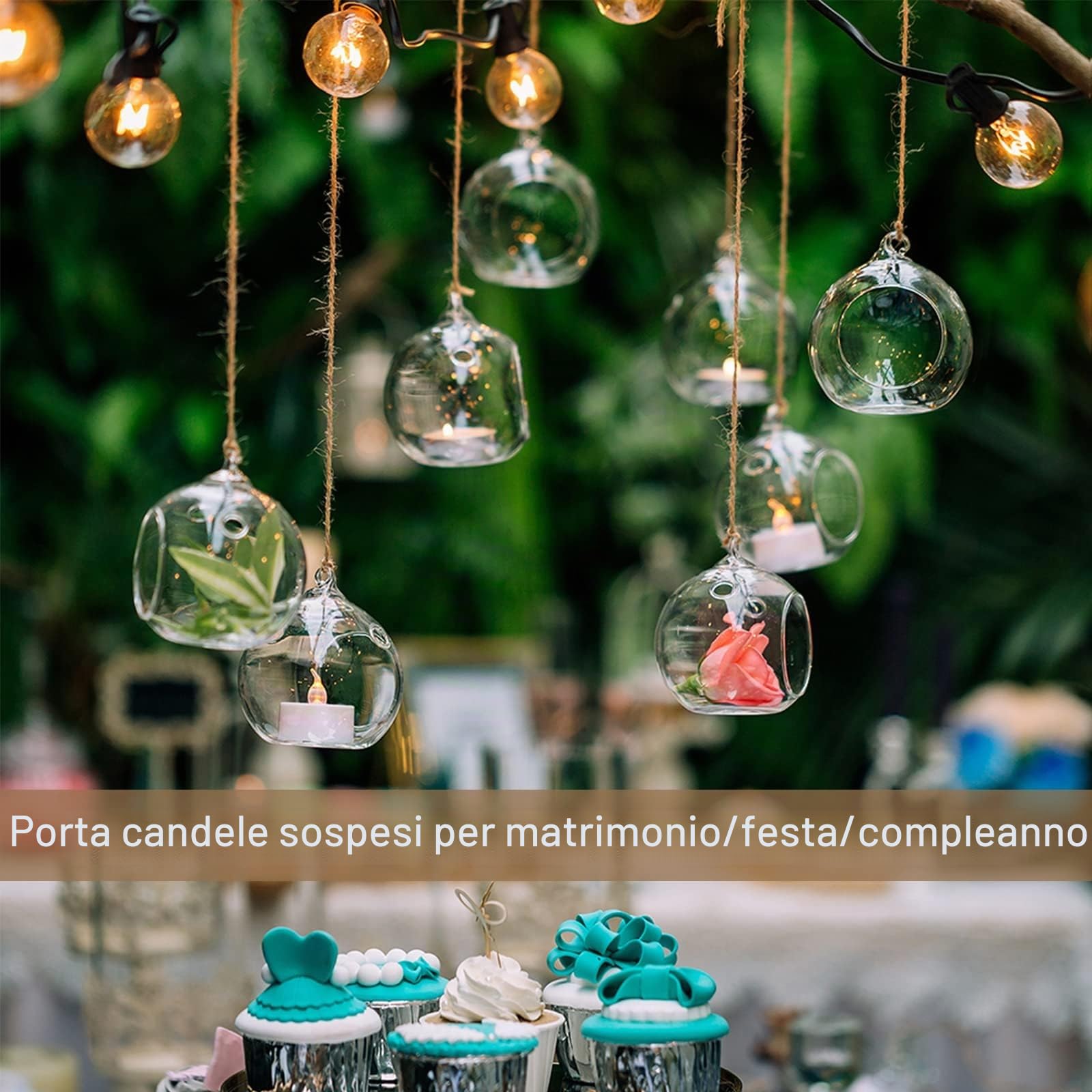 Sziqiqi 24 Piezas 80cm Appendere portacandele in Vetro globi terrario Wedding portacandele candeliere, Vetro, Transparen