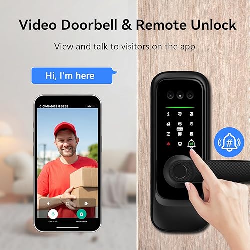Miniatura 6 de Cerradura inteligente de video con cámara, mango de puerta de reconocimiento facial 3D y vena de palma, teclado de huellas dactilares, cerradura de