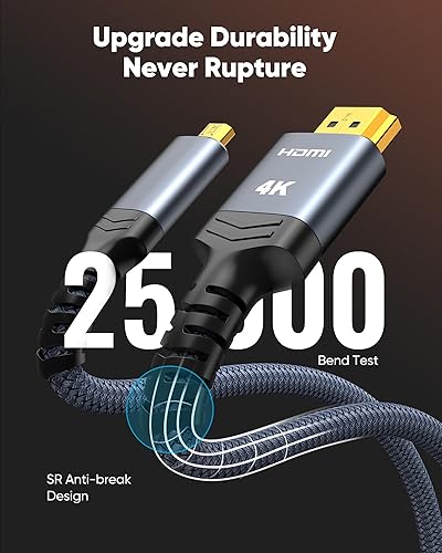 Miniatura 5 de Highwings Cable micro HDMI a HDMI 4K de 10 pies, 4K a 60 Hz, cable micro HDMI HDR compatible con cámara DSLR, Raspberry Pi, GoPro Hero a TV, laptop,