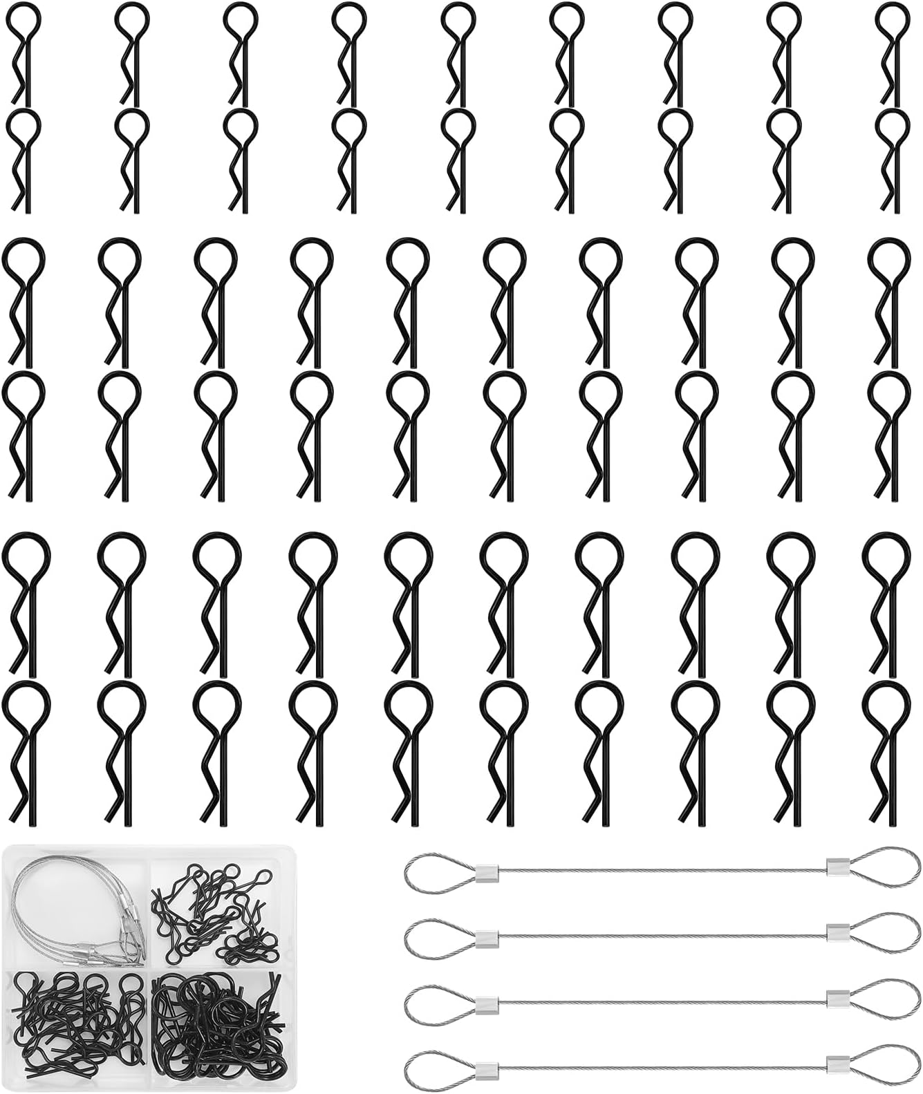 64 Pcs RC Body Clips, Stainless Steel R Type Pin, Body Splint Pins, RC Car Clip Pins, RC Shell Pin for 1/8 1/10 1/16 Scale Remote Control Car Shell (Black)