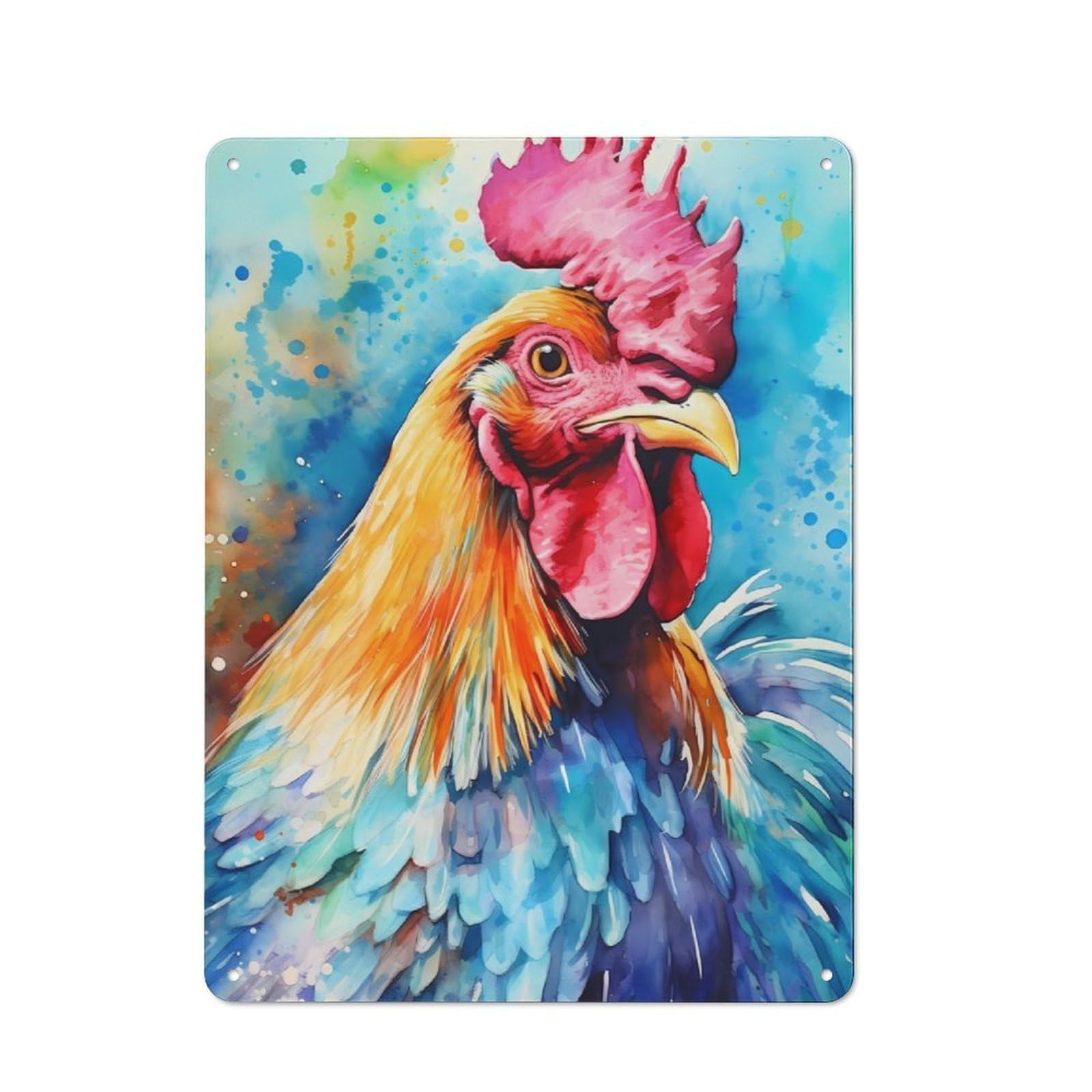 Junmoney Chicken Watercolor Rustic Metal Sign 40X30cm For Living Room Or Hallway, For Winter Room Styling In Living Room And Hallway