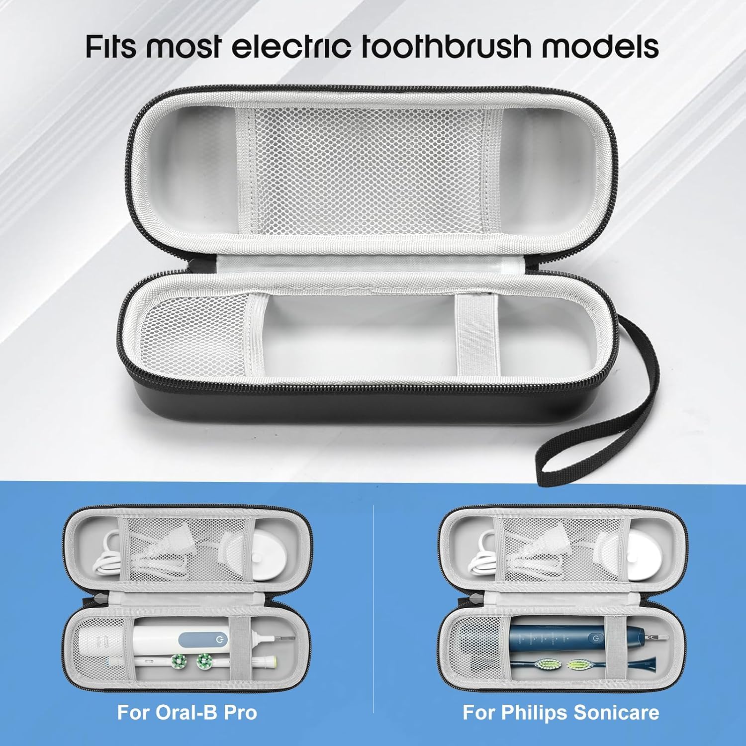 Inralimot Electric Toothbrush Travel Case, EVA Hard Storage Case Compatible with Oral B Pro 1000, 2000, 3000, 3500, 7000, Philips Sonicare ProtectiveClean (Black) 2