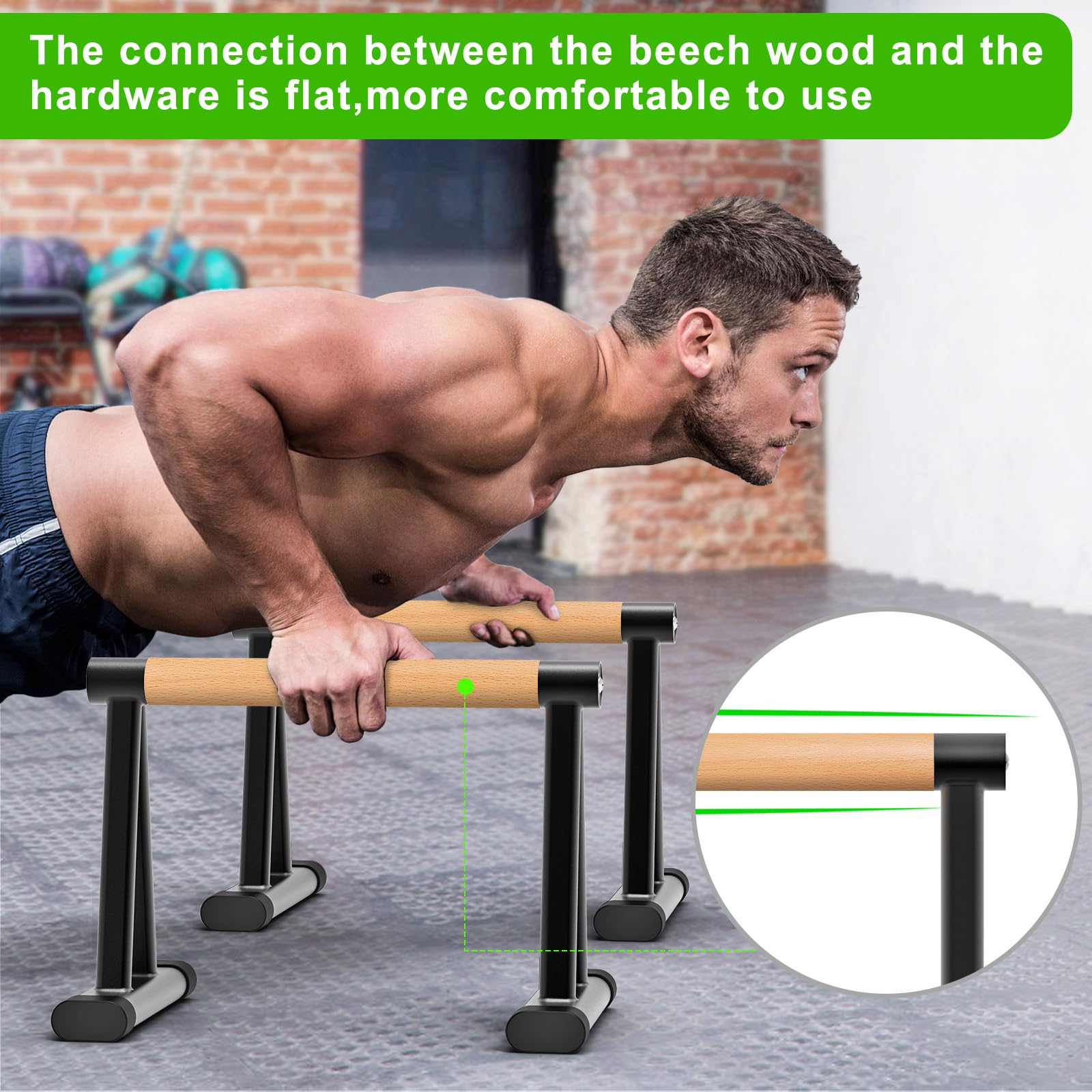 Dolibest Push-Up Bars Hout Push Up Handgrepen Push Up Stand voor Krachttraining Apparatuur, Floor Workout Oefening (2 stuks