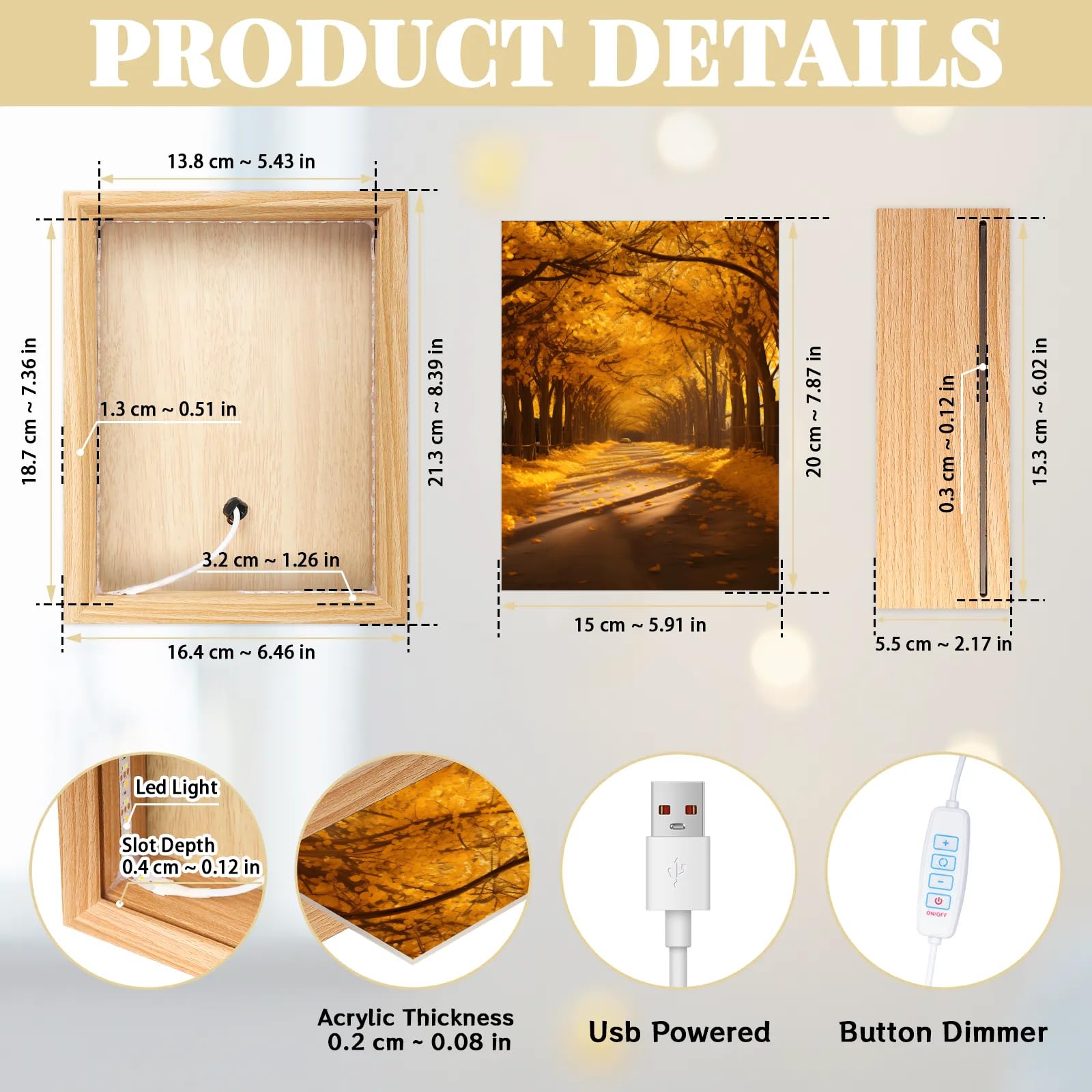 Light Up Painting, Sunset Forest Wall Art Picture Light Retro Forest Light Up Desktop Art Decor, 10 Brightness, USB Powered, 3 Lighting Modes, Anxiety Relief Gift for Bedroom Home - Without Frame