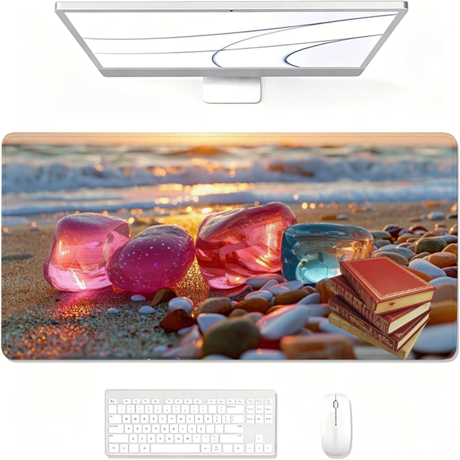 Tapis de Souris Gaming XXL,1400x600x3mm Tapis de Souris Rose,Grand Tapis de Bureau sous Main avec Surface Spéciale Améliore la Vitesse et la Précision,Imperméable Mouse Pad Pierre pour Bureau XF-343