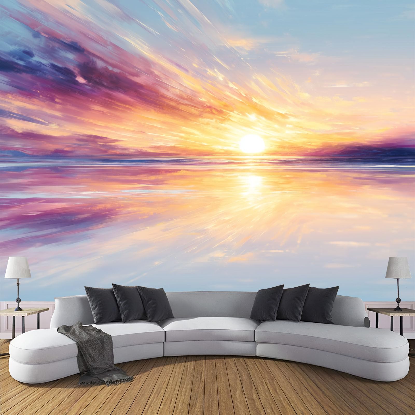 Papier peint soie coucher de soleil pour illuminer un salon sombre