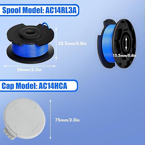Miniatura 8 de AC14RL3A - Bobina de repuesto para recortadora de hilo de 0.065 pulgadas para la línea de recortadora Ryobi de 18 V, 24 V, 40 V, inalámbrica, Wacker
