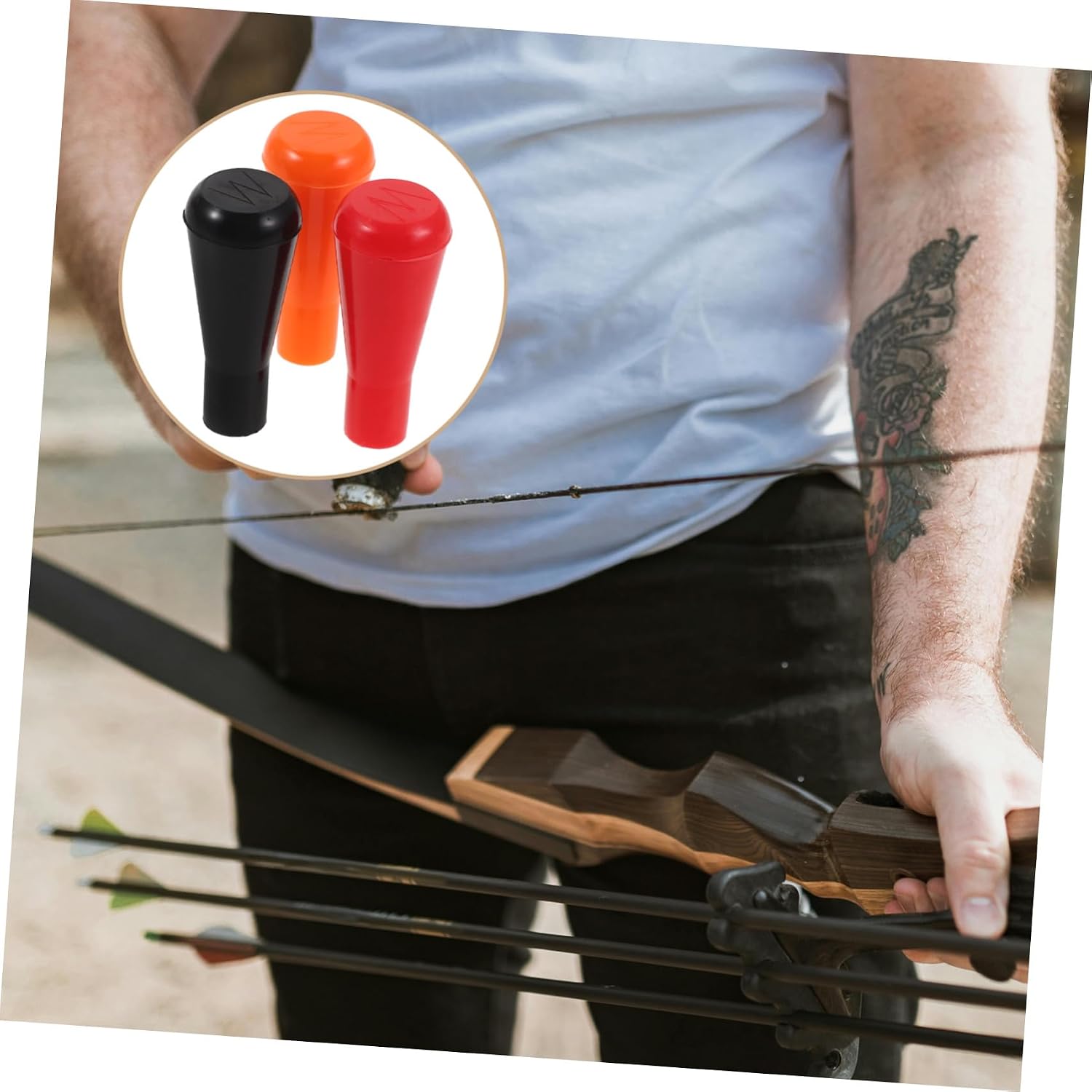 12pcs Rubber Blunt End Arrow Tips for Archery Practice 8mm Safe Small Game Broadheads in Black Red Orange for Target Shooting Training