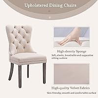 Vista 3 de KCC Juego de 6 sillas de comedor de terciopelo, silla de comedor tapizada de alta gama con respaldo acolchado, anillo de tracción de cabeza de Beige