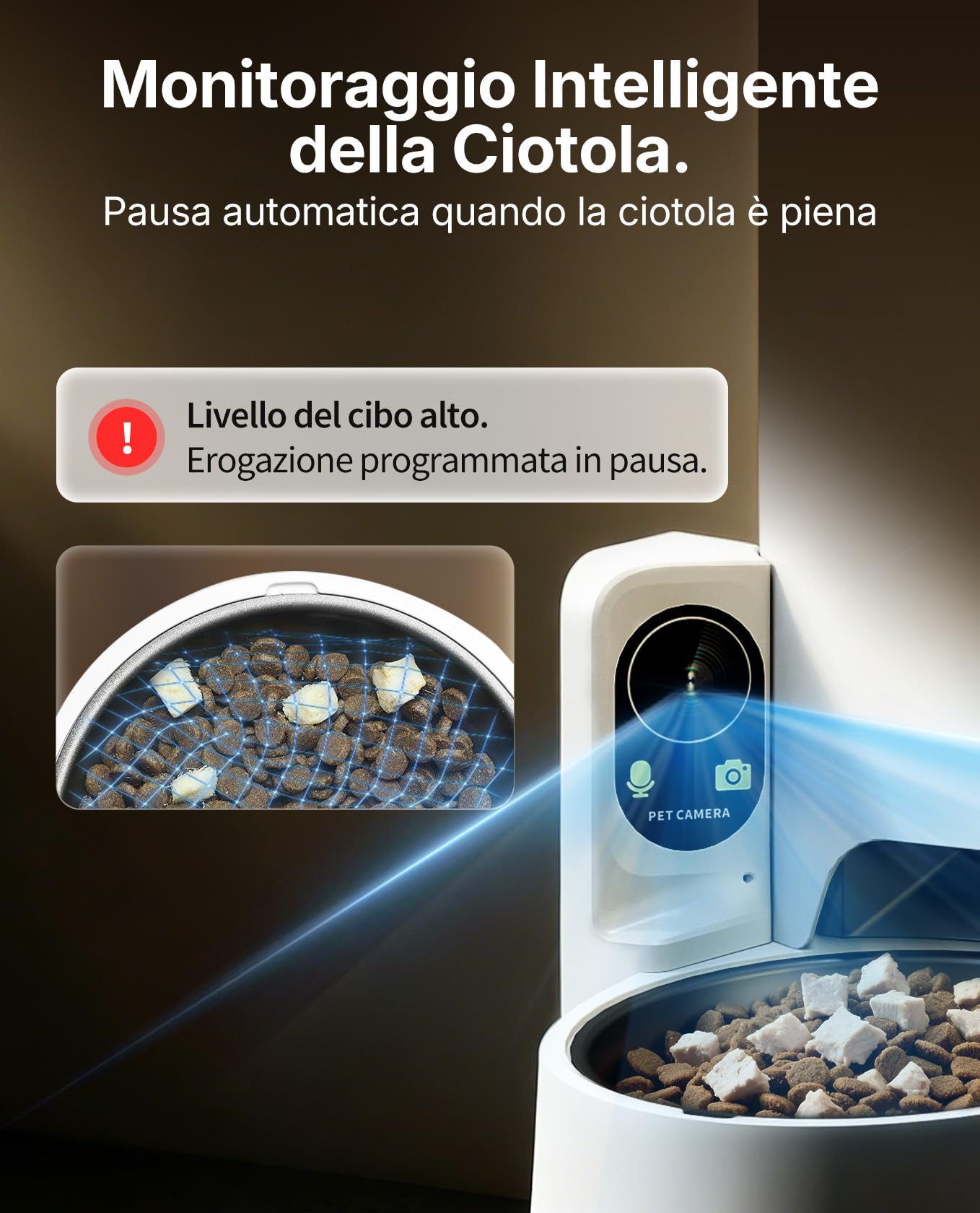 PETKIT YumShare Solo 2 Distributore Automatico di Cibo per Gatti con Telecamera HD 1080p, Riconoscimento Multiplo Gatti, Funzioni AI, Wi-Fi 2.4/5 GHz, Capacità 3L, Ciotola in Acciaio Inossidabile