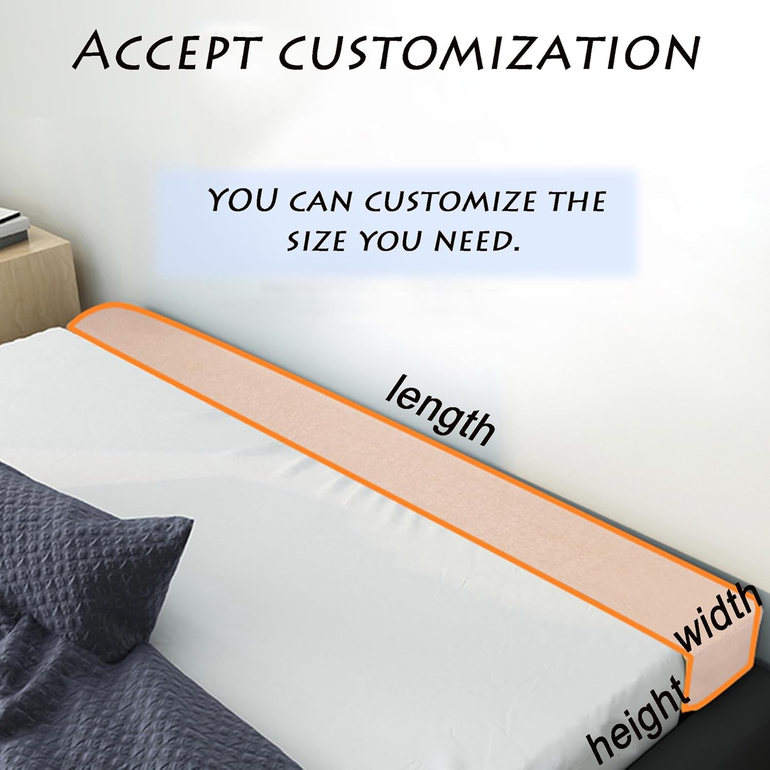 Custom Size Bed Gap Filler Bed Bridge, Bed Guard Bed Extender Headboard Cushion for Sofa Single/Double/King Bed, Mattress Gap Armrest Cushion, Removable,87 * 8 * 1inch,Beige