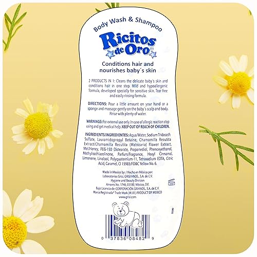 Miniatura 9 de Ricitos de Oro 2 en 1 Shampoo y Gel de baño Hipoalergénico Sin lágrimas Enriquecido con manzanilla y miel 400 ml cada una 2 Botellas