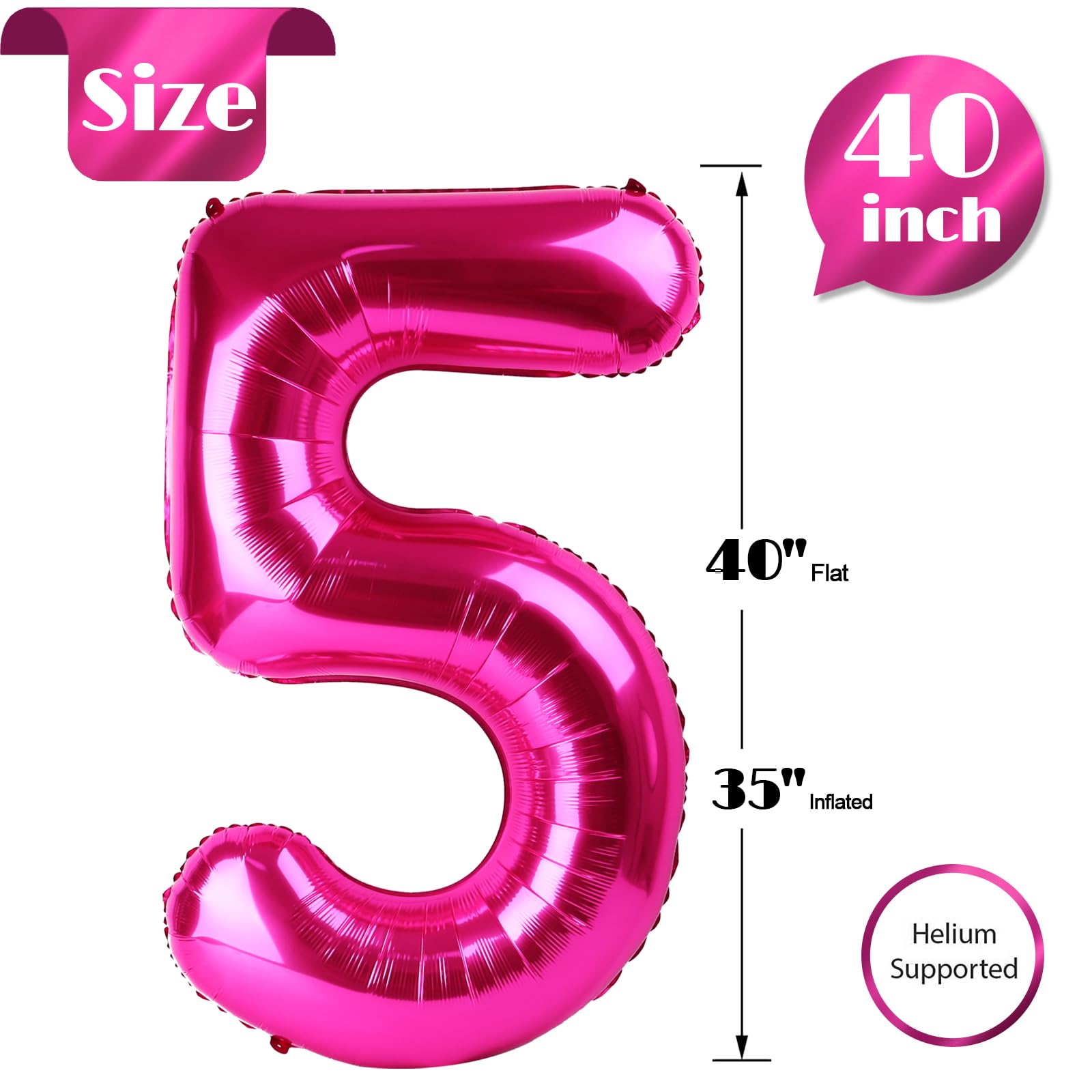 Snapklik.com : Hot Pink 5 Balloon, Number Balloons 40 Inch, 5th ...