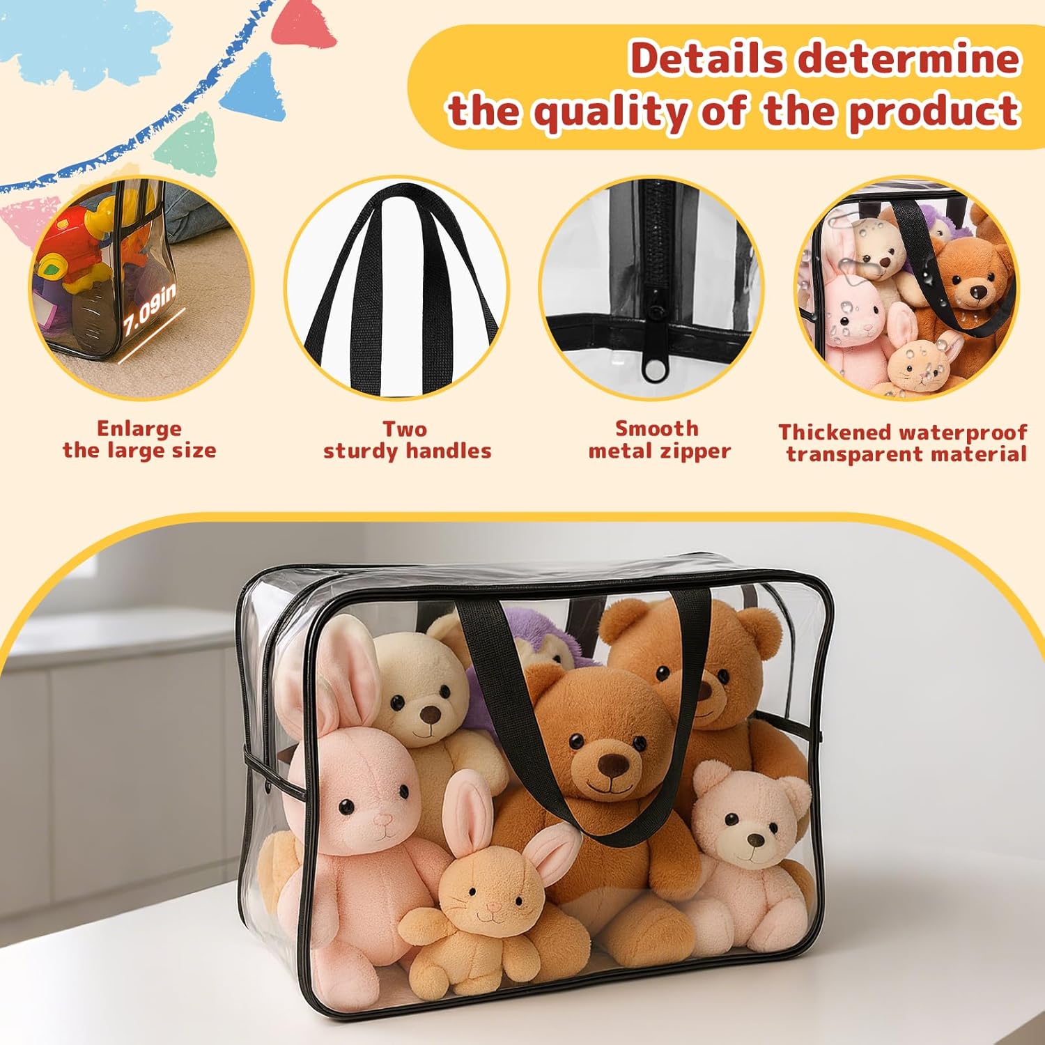 Widened X-Large Toy Storage Bags 12.99 x 9.45 x 7.09 in 6 Packs Reusable Clear PVC Board with Zipper Travel Waterproof Organizer Bags Game Storage for Puzzles, Building Blocks, Board Game - Image 6