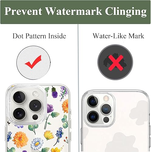 Miniatura 8 de Unov Funda compatible con iPhone 15 Pro Max, transparente con diseño en relieve, patrón floral en relieve, TPU suave, parachoques delgado, protector