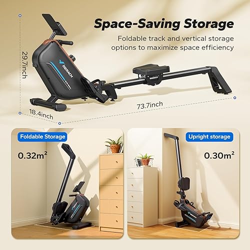 Miniatura 8 de MERACH Máquinas de remo para el hogar, potente máquina de remo electromagnética con riel extendido de 51.2 pulgadas, remo de ajuste de resistencia