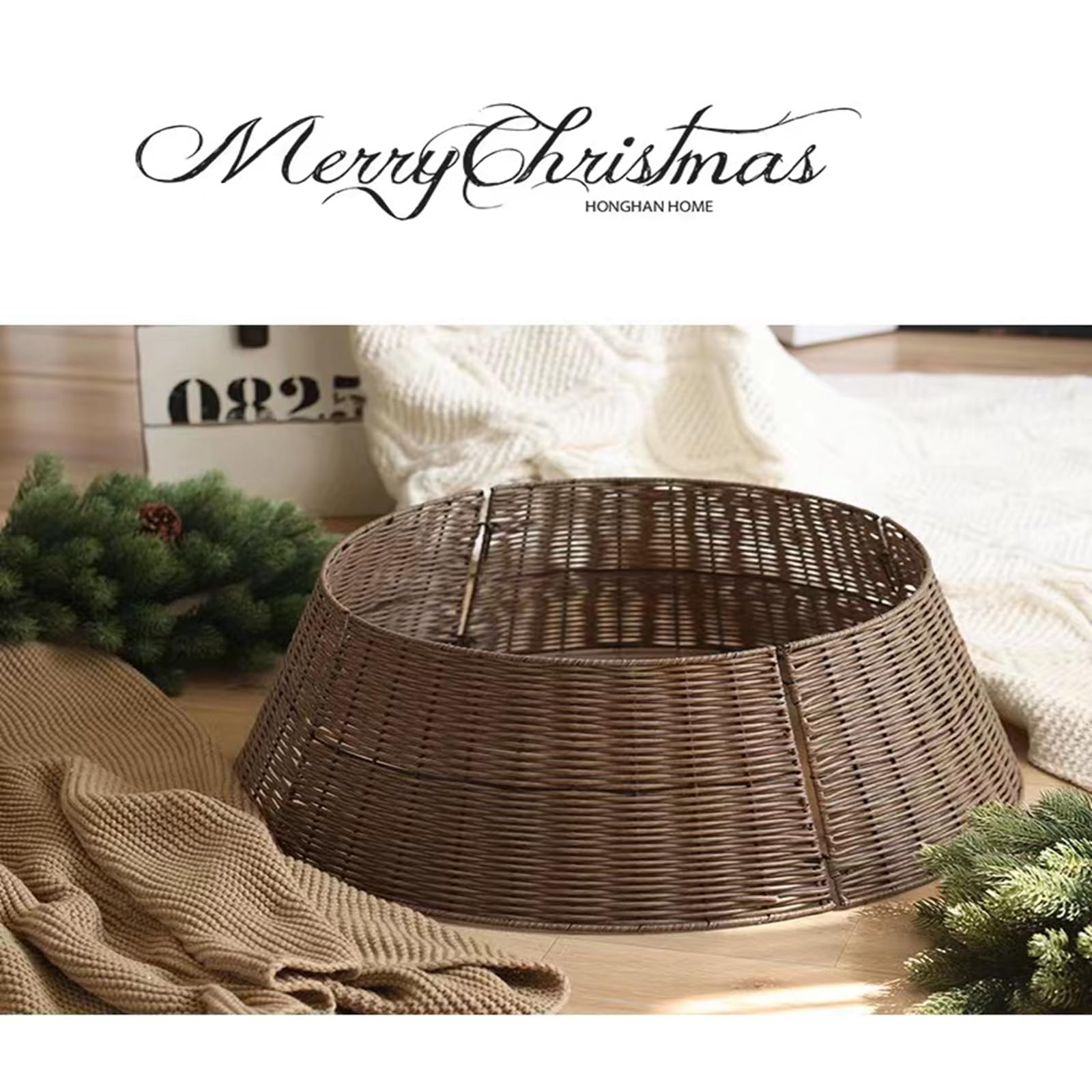 Jupe De Sapin De Noël En Rotin Tissé à La Main - Base Décorative 50,8 Cm, Style Naturel Et élégant