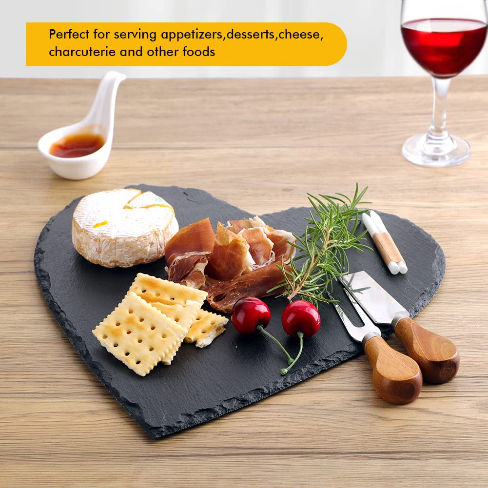 WLWNWFT Juego de 2 placas de pizarra con forma de corazón, 30 cm, con rotulador de tiza, bandeja para servir de pizarra negra, corazones de pizarra para servir y escribir