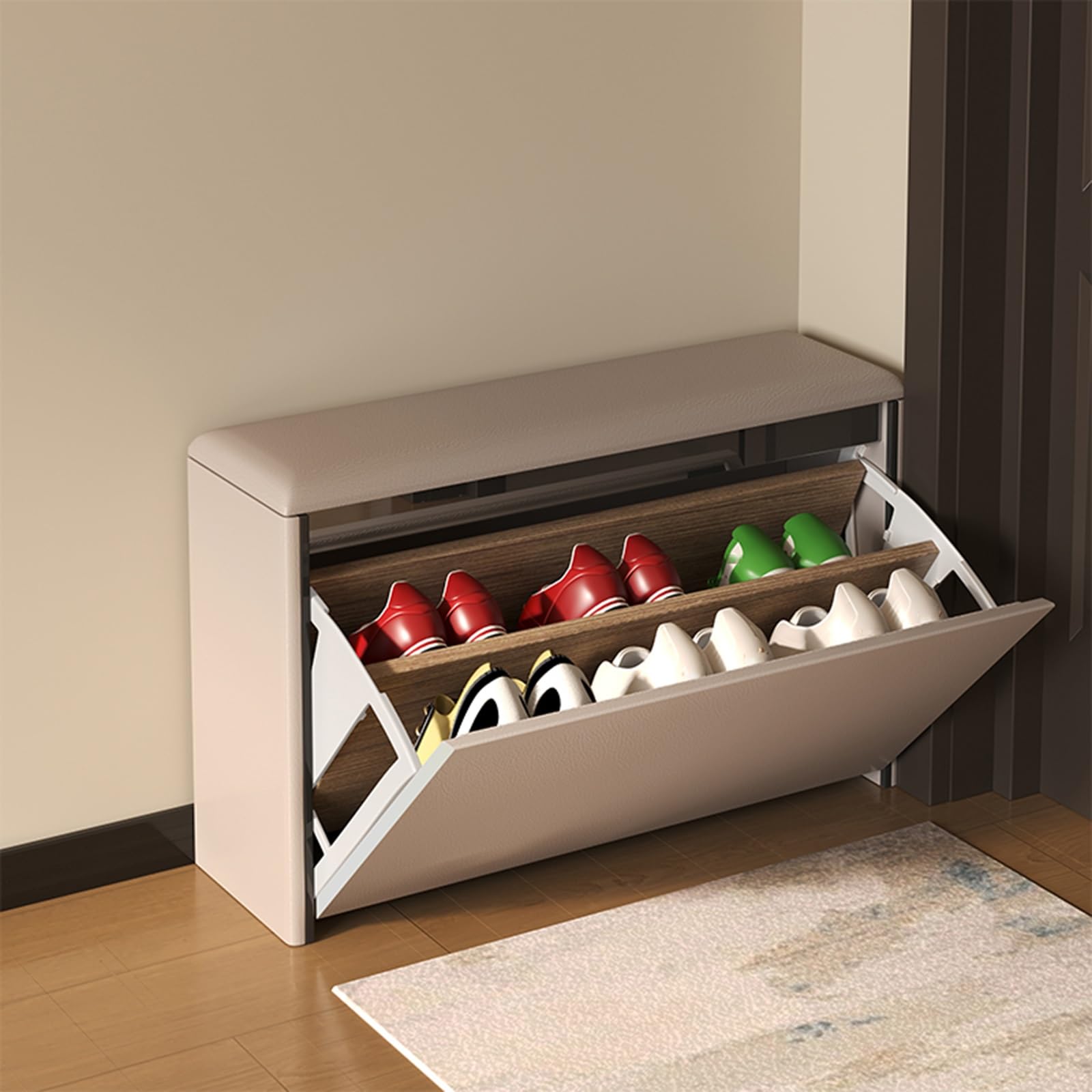 Banc à chaussures rembourré meuble moderne avec assise confortable pour entrée et chambre