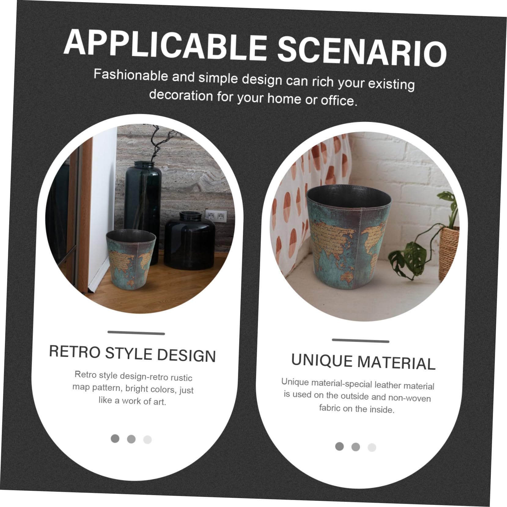 Cestino Rifiuti Decorativo in Cuoio Stile Britannico 1 Pezzo | Ufficio e Casa, Lavabile e Riutilizzabile, Design Semplice, Contenitore Aperto