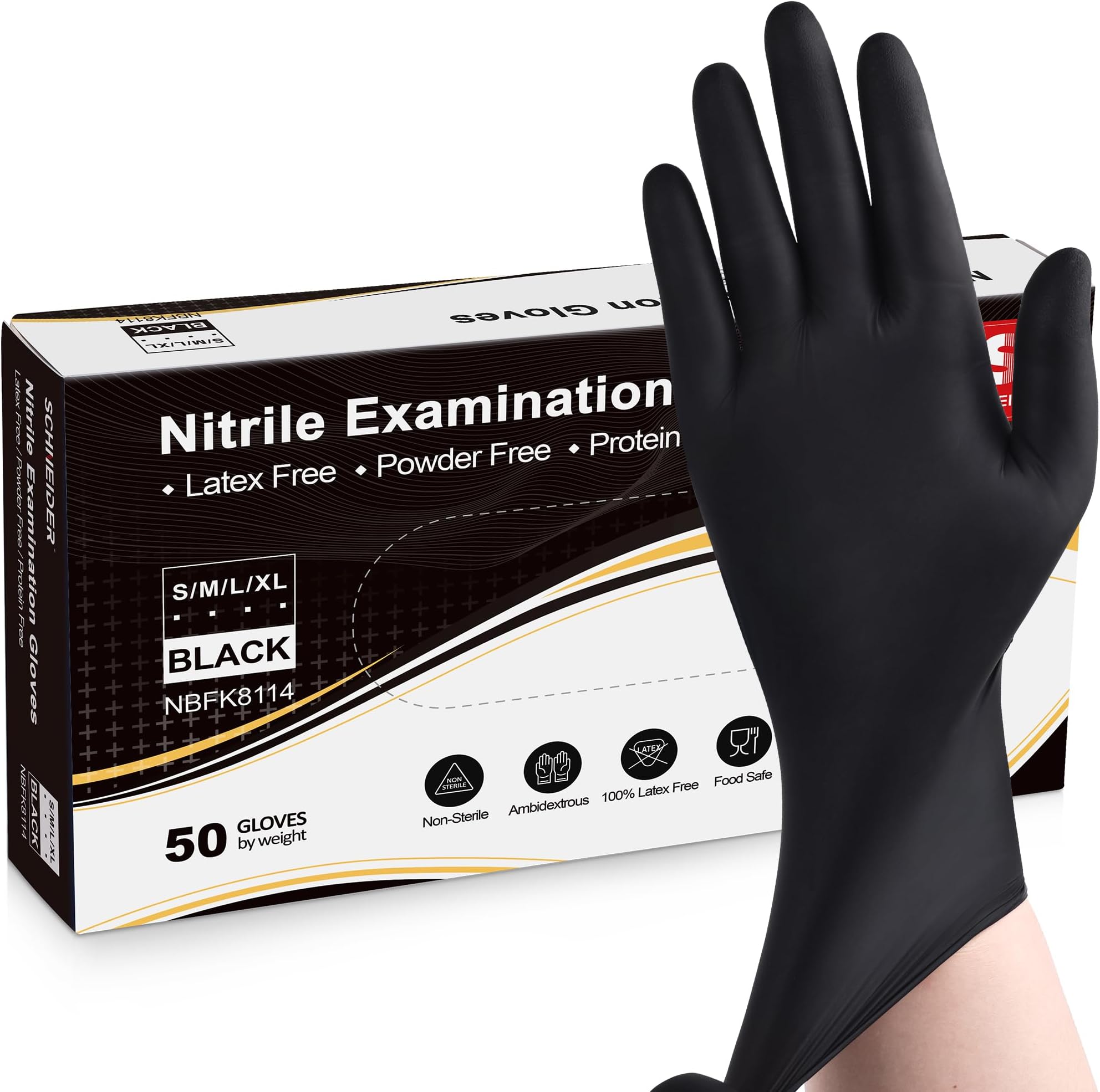 Black Nitrile Exam Gloves, 5 Mil Disposable Gloves, Latex Free & Powder Free, for Medical, Cleaning, Food Prep