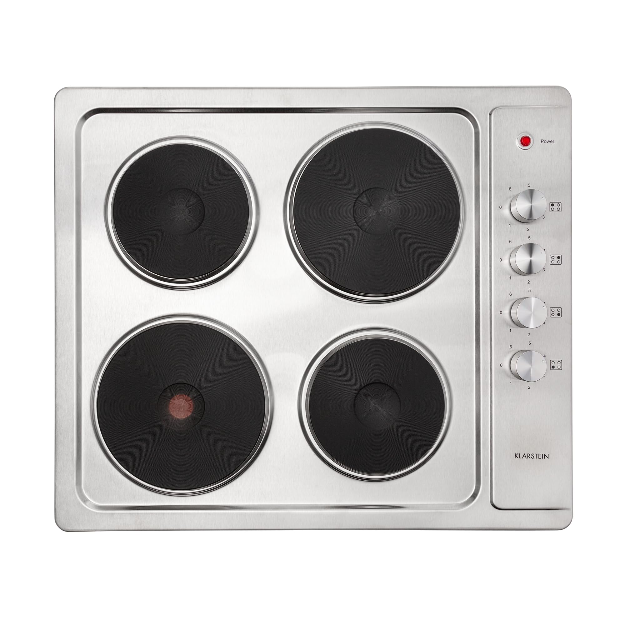 Klarstein Appetito Placa de Cocina Empotrable de Placas, Indicador de Calor Residual, Mandos Giratorios, 6 Niveles, Electrica, Fogones, Acero Inoxidable, 4 Placas/Zonas, 5500 Vatios, Plata