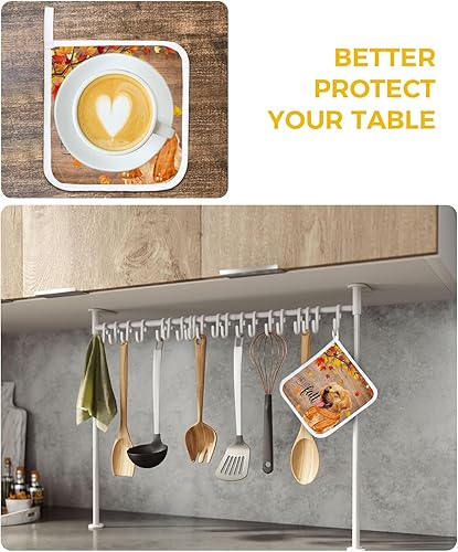 Miniatura 6 de Juego de 2 soportes para ollas de Acción de Gracias para cocina, platos de cacerola, almohadillas a prueba de calor con lazo para colgar,