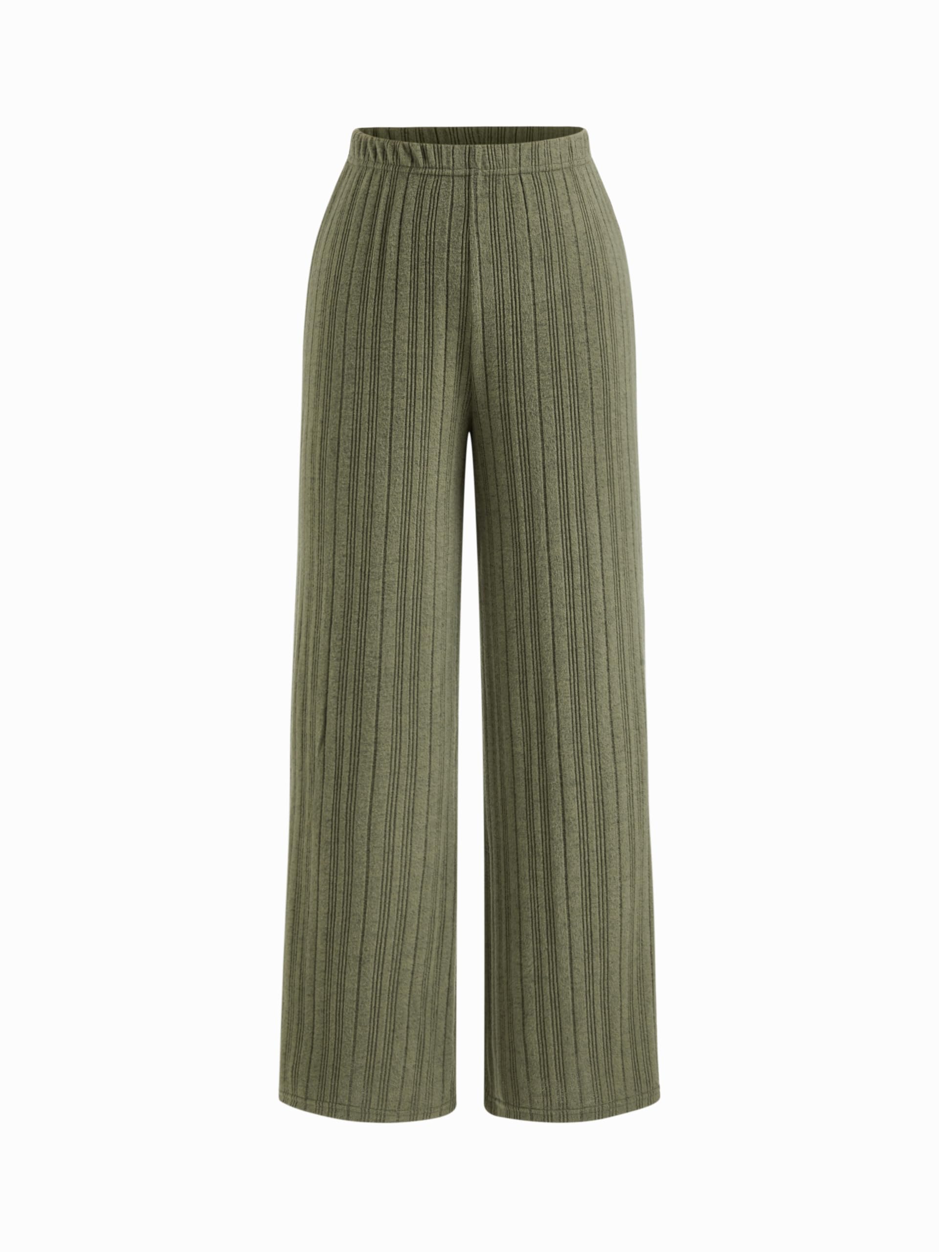 CIDER Damen-Lounge-Set, gerippt, langärmelig, weites Bein, Hose mit Kordelzug an der Taille
