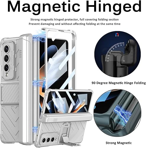 Miniatura 35 de Miimall Funda para Samsung Galaxy Z Fold 4, Z Fold 4 Hinge Bumper [Protector de pantalla de vidrio templado integrado] [Soporte ajustable]