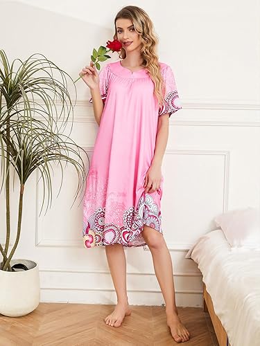 Miniatura 3 de Vestidos de casa para mujer con bolsillos, camisón Moo Moo de manga corta, vestido de descanso S-3XL