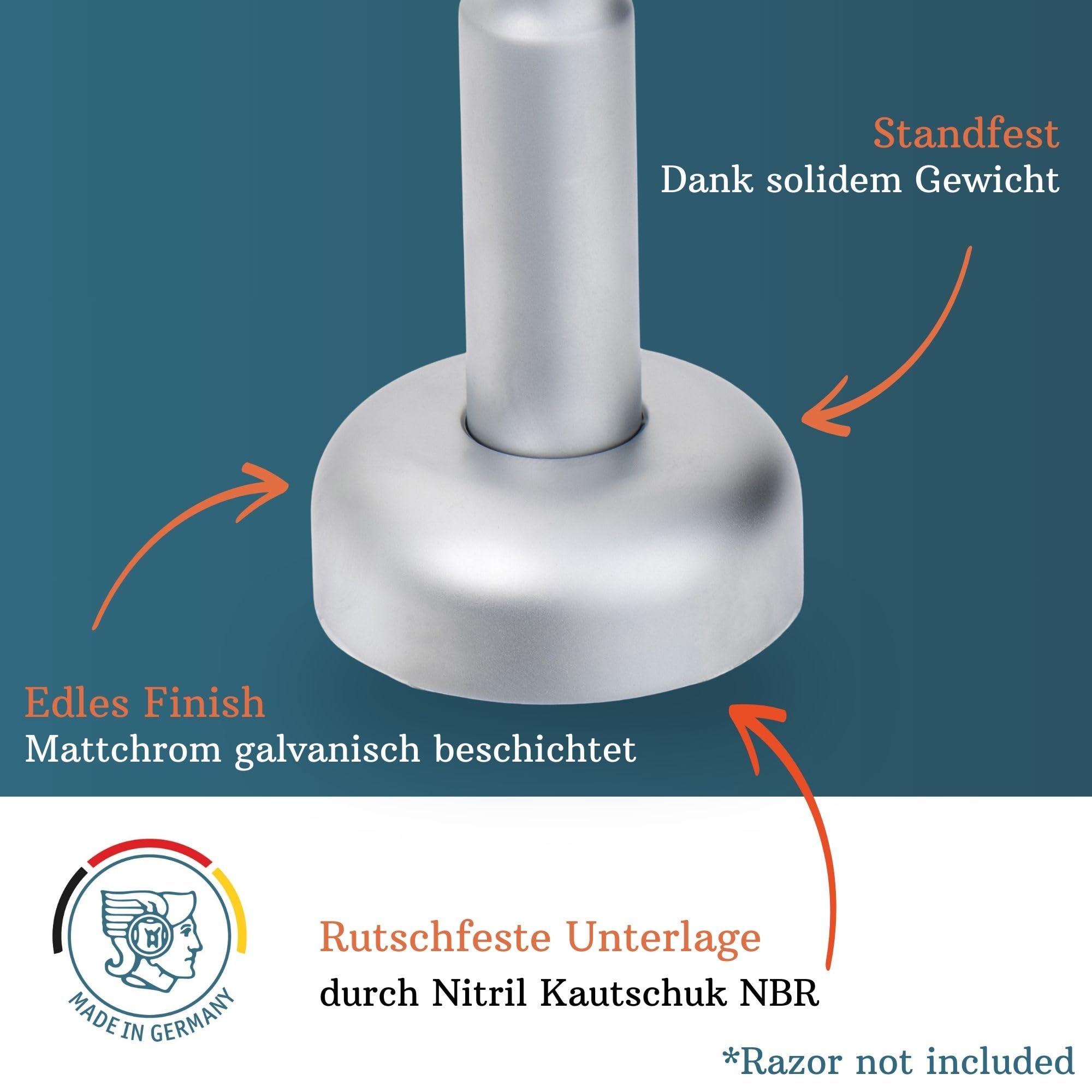 MERKUR Support de rasage chromé mat 4007 | Antidérapant | Convient pour le rasoir Futur 700 | Fabriqué en Allemagne
