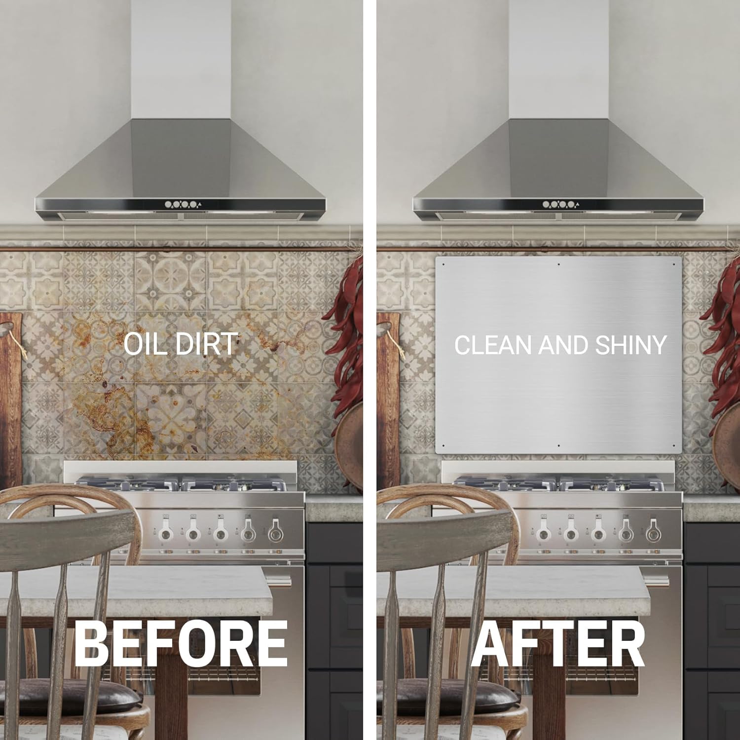 EKON Stainless Steel Backsplash 24 x 30 Inch Wall Shield for Kitchen Easy Clean And Installation with Built-in Storage Shelf and Hanging Rack