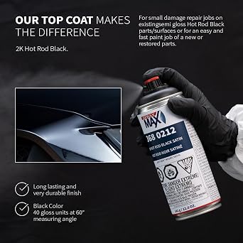 SprayMax 2K Topcoat Hot Rod Satin Black | 2K Automotive Satin Black Spray Paint for Cars, Metal & Plastic | Durable Semi-Gloss Finish, Chemical & Weather Resistant | Professional Grade 12 oz