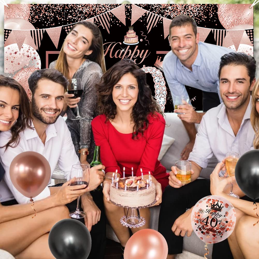 Kit Decorazioni 40° Compleanno 42 Pezzi Oro Rosa - Striscione, Palloncini, Pompon, Centrotavola Per Lui E Lei