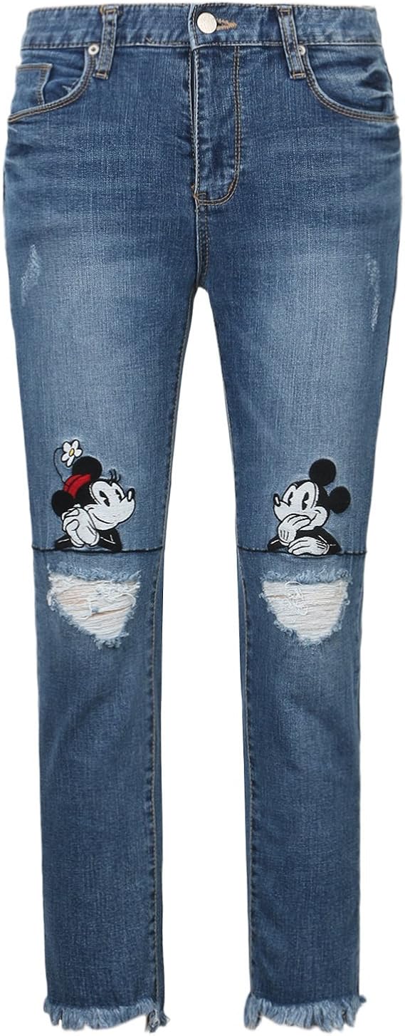 Disney pantalones vaqueros de las mujeres de moda casual de mickey  impresión de mickey mouse agujero de verano recta floja harlan cintura alta  capris comprar \u003c Fondos de \\ Angelsport.cl