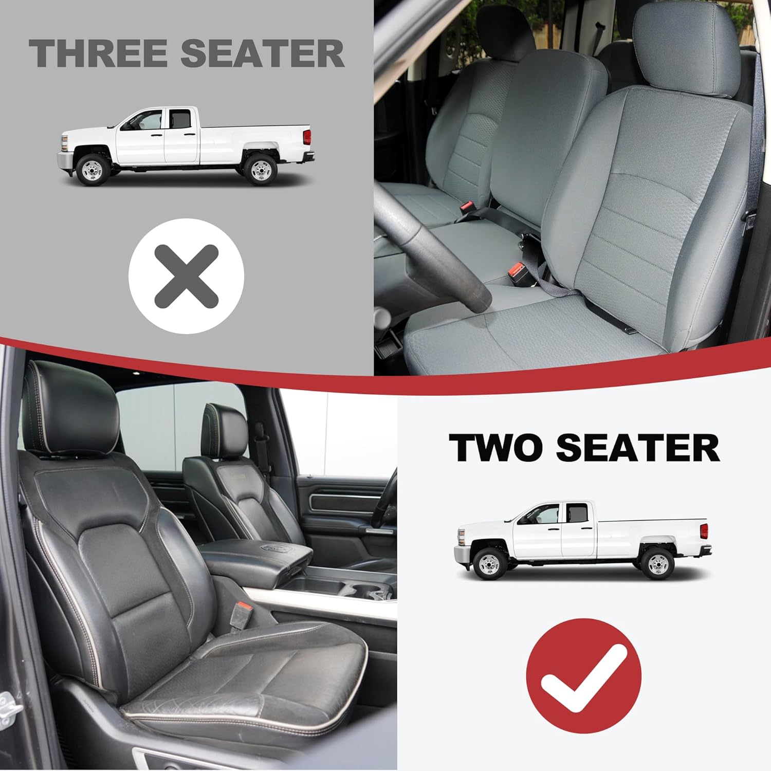 TTX for Dodge RAM 1500 2500 3500 2012-2025 2026 Seat Covers - Waterproof Faux Leather Seat Cushion Cover and Flat Bench(Full Set/Black&Light Grey)