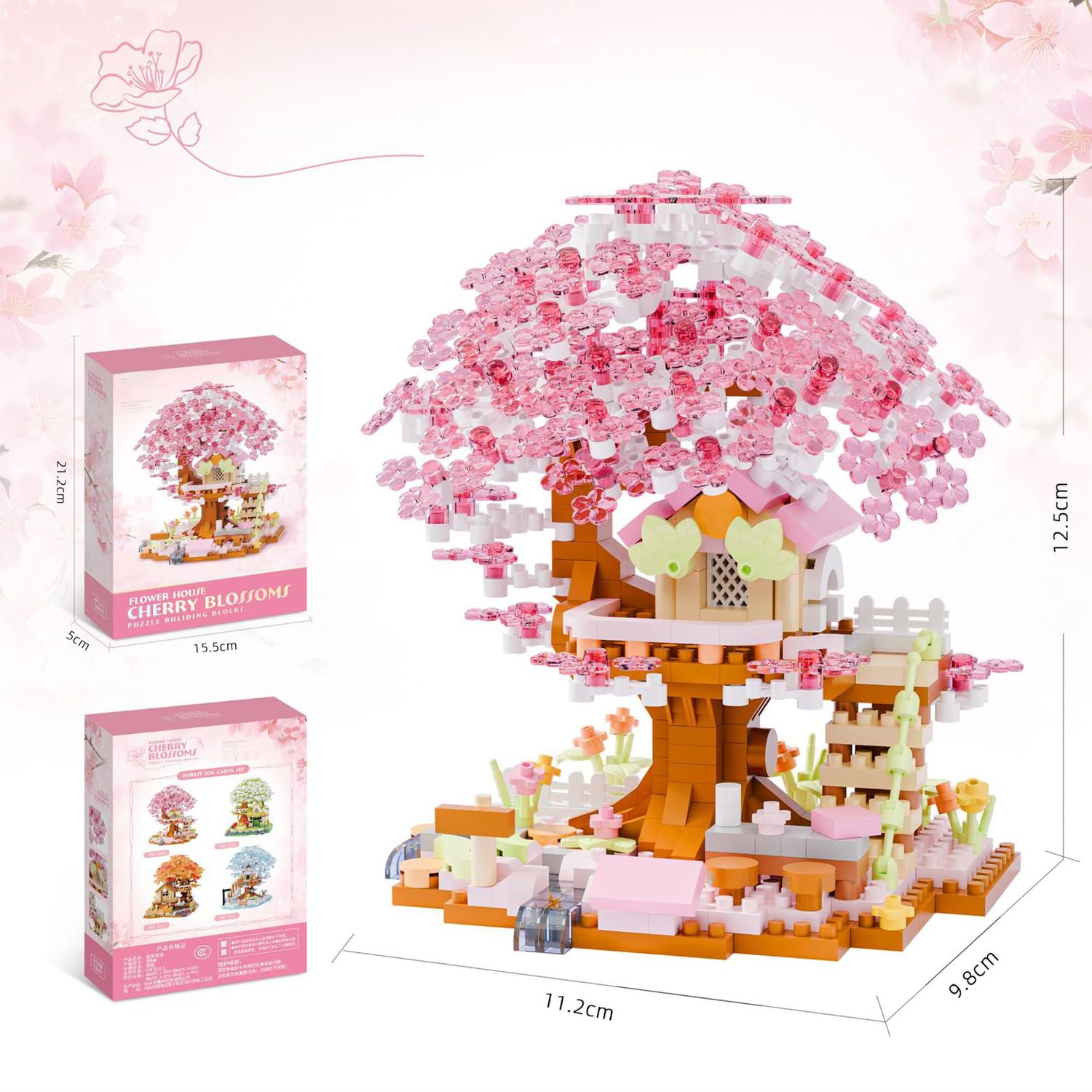 Cherry Blossom Tree House Micro Building Blocks Set, 690PCS Cherry Blossom Tree House Building Blocks Set - Image 2