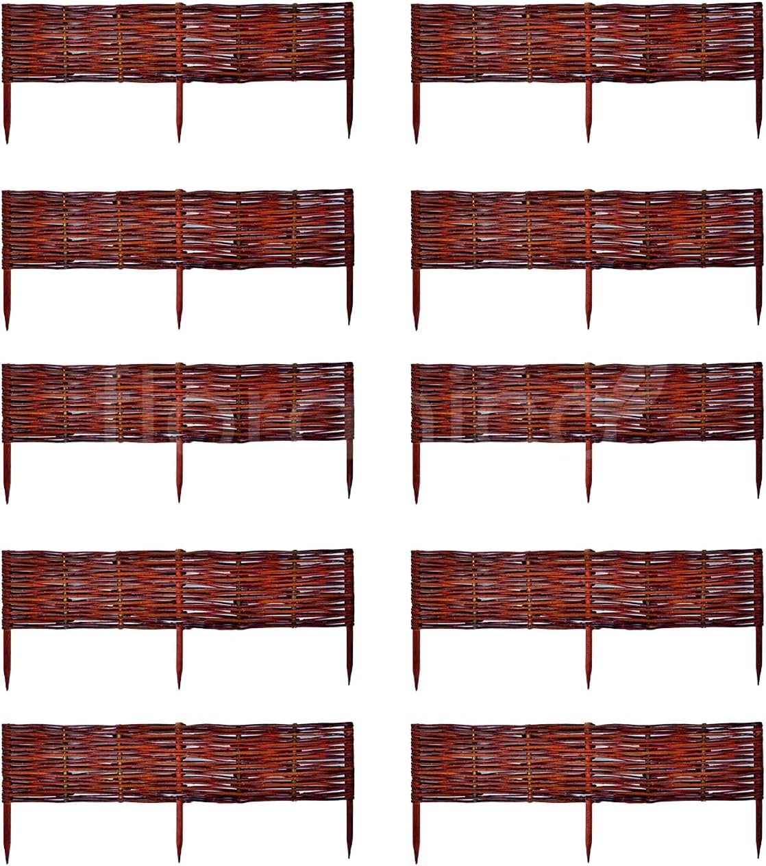 Floranica® Wooden Border Fencing, Border in 25 Sizes - Impregnated Willow Edging Fence with Beech Stakes, Length:10 pcs x 100 cm, Height:40 cm