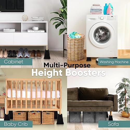 Miniatura 7 de Home Intuition Elevadores de cama ajustables resistentes para muebles de 3 5 u 87 pulgadas paquete de 4 juego de 8 piezas negro