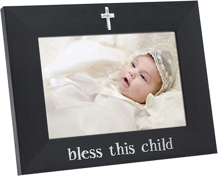 4x6 Silver Cross & Bless This Child Picture Frame