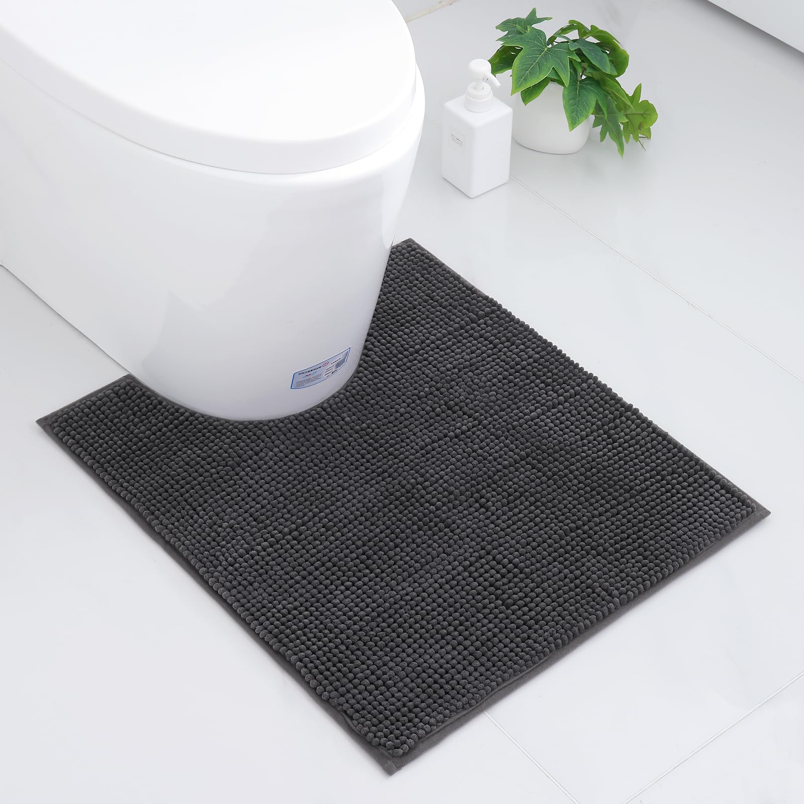Homaxy Chenille Badezimmerteppich rutschfeste Weiches Vorleger Toilette mit Ausschnitt 50 x 60 cm, Saugfähig Badematte Stand WC, Waschbar Badteppich für WC, Dunkelgrau